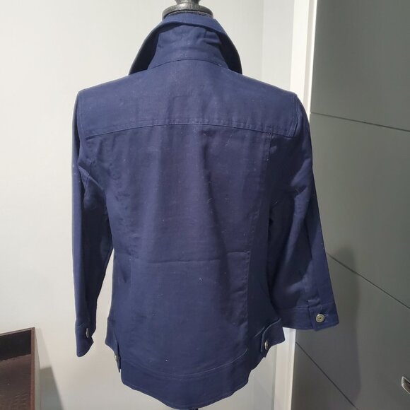 Isaac Mizrahi Navy Blue Linen Blend  Denim Style 3/4 Sleeve Jacket  10 - Picture 2 of 8